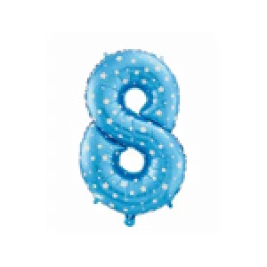Folijas balons 64cm - cipars 8, zils ar zvaigznītēm, tikai gaisam