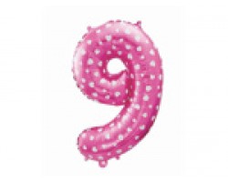 Folijas balons 64cm - cipars 9, rozā ar sirsniņām, tikai gaisam