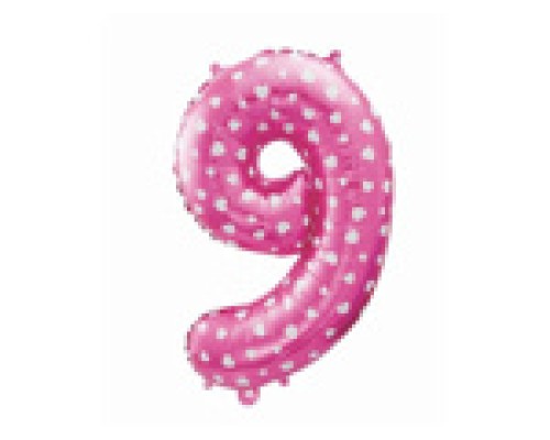 Folijas balons 64cm - cipars 9, rozā ar sirsniņām, tikai gaisam