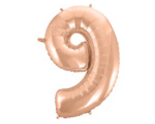 Folijas balons 96cm XXL - cipars 9, zelta, rozā