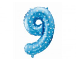 Folijas balons 64cm - cipars 9, zils ar zvaigznītēm, tikai gaisam