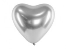 Baloni metāliski, hroma, sudraba, sirds formā - 27cm