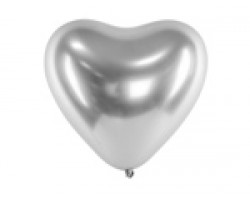 Baloni metāliski, hroma, sudraba, sirds formā - 27cm