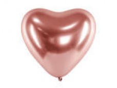 Baloni metāliski, hroma, zelta, rozā,  sirds formā - 27cm