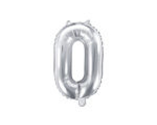 Folijas balons 35cm - cipars 0, sudraba, tikai gaisam