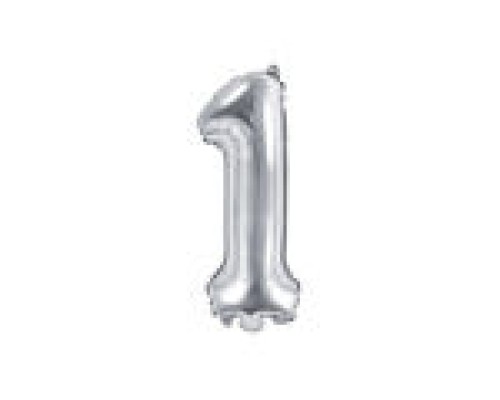 Folijas balons 35cm - cipars 1, sudraba, tikai gaisam