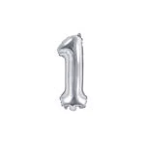 Folijas balons 35cm - cipars 1, sudraba, tikai gaisam