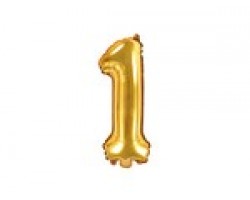 Folijas balons 35cm - cipars 1, zelta, tikai gaisam