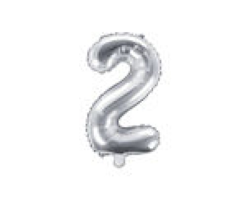 Folijas balons 35cm - cipars 2, sudraba, tikai gaisam