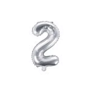 Folijas balons 35cm - cipars 2, sudraba, tikai gaisam Folijas balons 35cm - cipars 2, sudraba, tikai gaisam