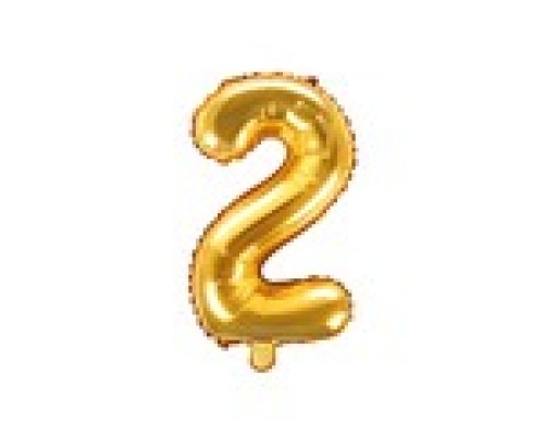 Folijas balons 35cm - cipars 2, zelta, tikai gaisam