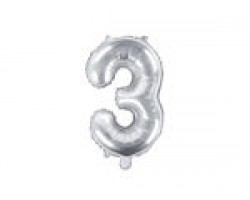 Folijas balons 35cm - cipars 3, sudraba, tikai gaisam