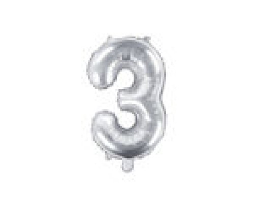 Folijas balons 35cm - cipars 3, sudraba, tikai gaisam
