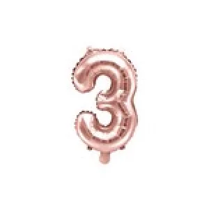 Folijas balons 35cm - cipars 3, zelta, rozā, tikai gaisam Folijas balons 35cm - cipars 3, zelta, rozā, tikai gaisam