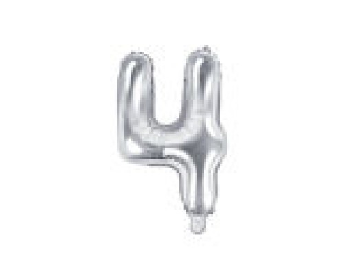 Folijas balons 35cm - cipars 4, sudraba, tikai gaisam