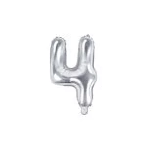 Folijas balons 35cm - cipars 4, sudraba, tikai gaisam Folijas balons 35cm - cipars 4, sudraba, tikai gaisam