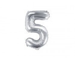 Folijas balons 35cm - cipars 5, sudraba, tikai gaisam