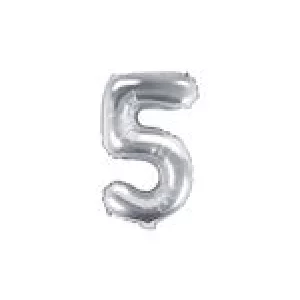 Folijas balons 35cm - cipars 5, sudraba, tikai gaisam Folijas balons 35cm - cipars 5, sudraba, tikai gaisam