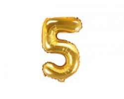 Folijas balons 35cm - cipars 5, zelta, tikai gaisam