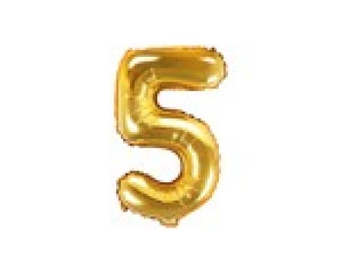 Folijas balons 35cm - cipars 5, zelta, tikai gaisam