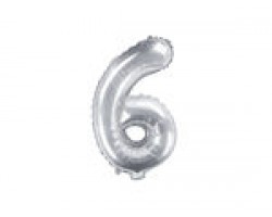 Folijas balons 35cm - cipars 6, sudraba, tikai gaisam