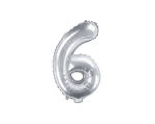 Folijas balons 35cm - cipars 6, sudraba, tikai gaisam