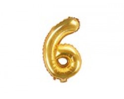 Folijas balons 35cm - cipars 6, zelta, tikai gaisam