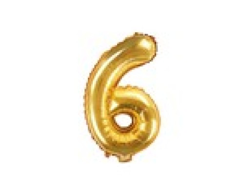 Folijas balons 35cm - cipars 6, zelta, tikai gaisam