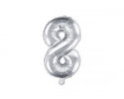 Folijas balons 35cm - cipars 8, sudraba, tikai gaisam