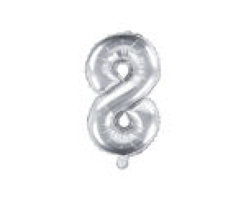 Folijas balons 35cm - cipars 8, sudraba, tikai gaisam