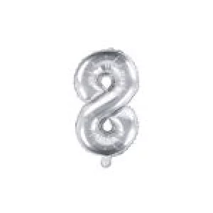 Folijas balons 35cm - cipars 8, sudraba, tikai gaisam