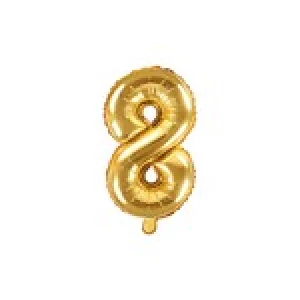 Folijas balons 35cm - cipars 8, zelta, tikai gaisam