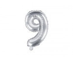 Folijas balons 35cm - cipars 9, sudraba, tikai gaisam