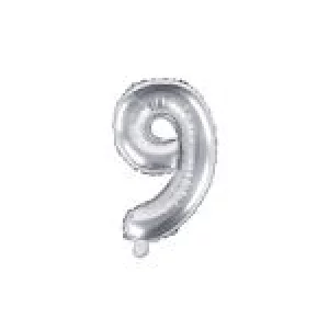 Folijas balons 35cm - cipars 9, sudraba, tikai gaisam