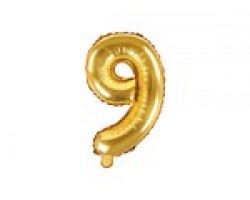Folijas balons 35cm - cipars 9, zelta, tikai gaisam