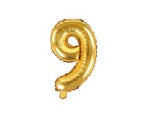 Folijas balons 35cm - cipars 9, zelta, tikai gaisam