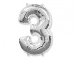 Folijas balons 96cm XXL - cipars 3, sudraba