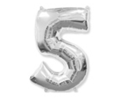 Folijas balons 96cm XXL - cipars 5, sudraba