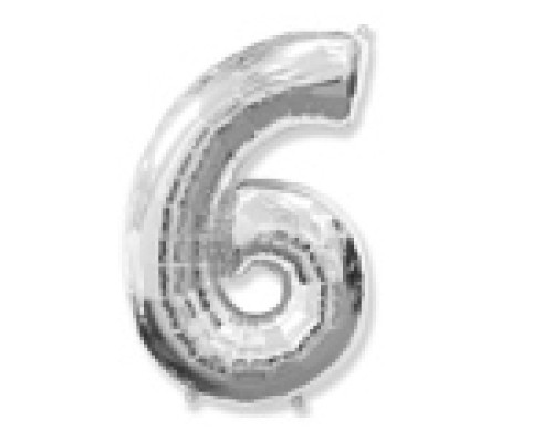 Folijas balons 96cm XXL - cipars 6, sudraba