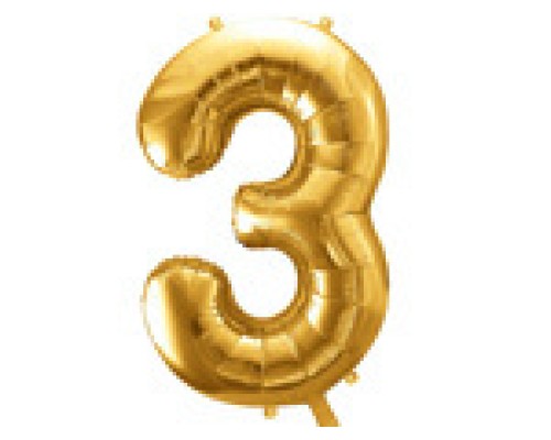 Folijas balons 86cm XL - cipars 3, zelts
