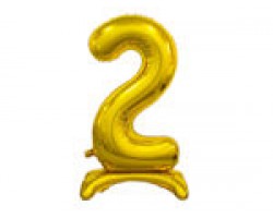 Folijas balons 74cm - cipars 2, zelta, stāvošs, tikai gaisam