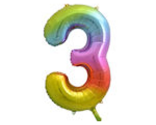 Folijas balons 86cm XL - cipars 3, krāsains