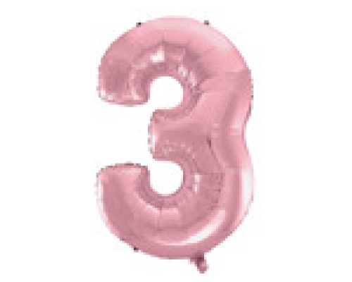 Folijas balons 96cm XXL - cipars 3, rozā, gai&scaron;i