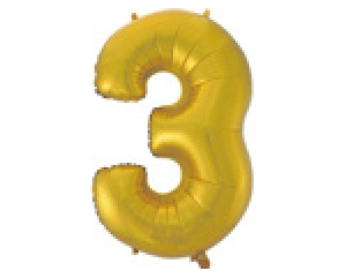 Folijas balons 96cm XXL - cipars 3, zelta, matēts