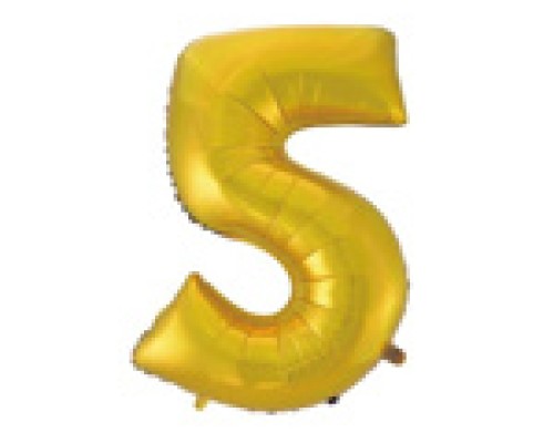 Folijas balons 96cm XXL - cipars 5, zelta, matēts