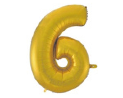 Folijas balons 96cm XXL - cipars 6, zelta, matēts