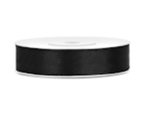 Lentīte melna, satīna, 12mm (25m)