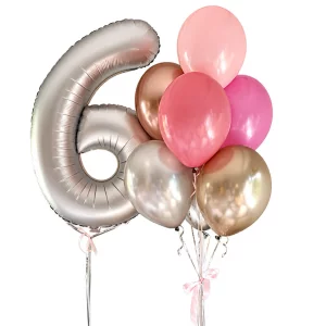 Hēlija balonu pušķis ar sudraba ciparu 6